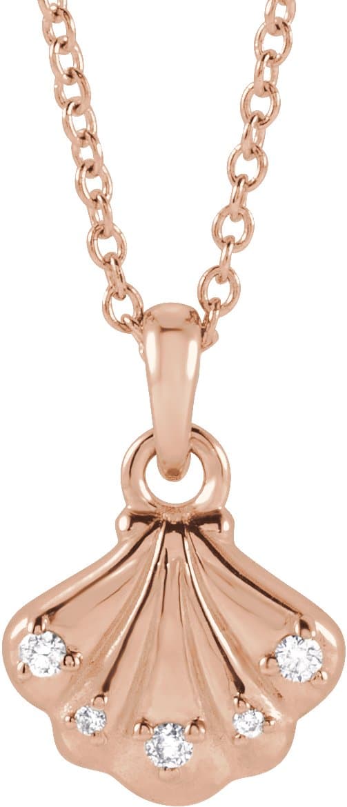 14K Rose .03 CTW Natural Diamond Seashell 16-18 Necklace