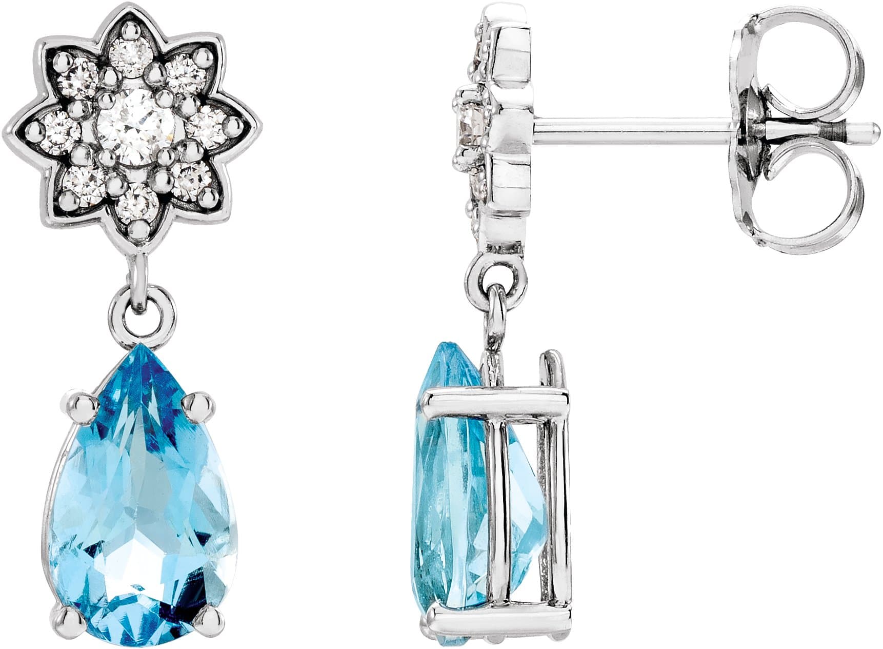 14K Rose Aquamarine & 1/6 CTW Diamond Cluster Earrings