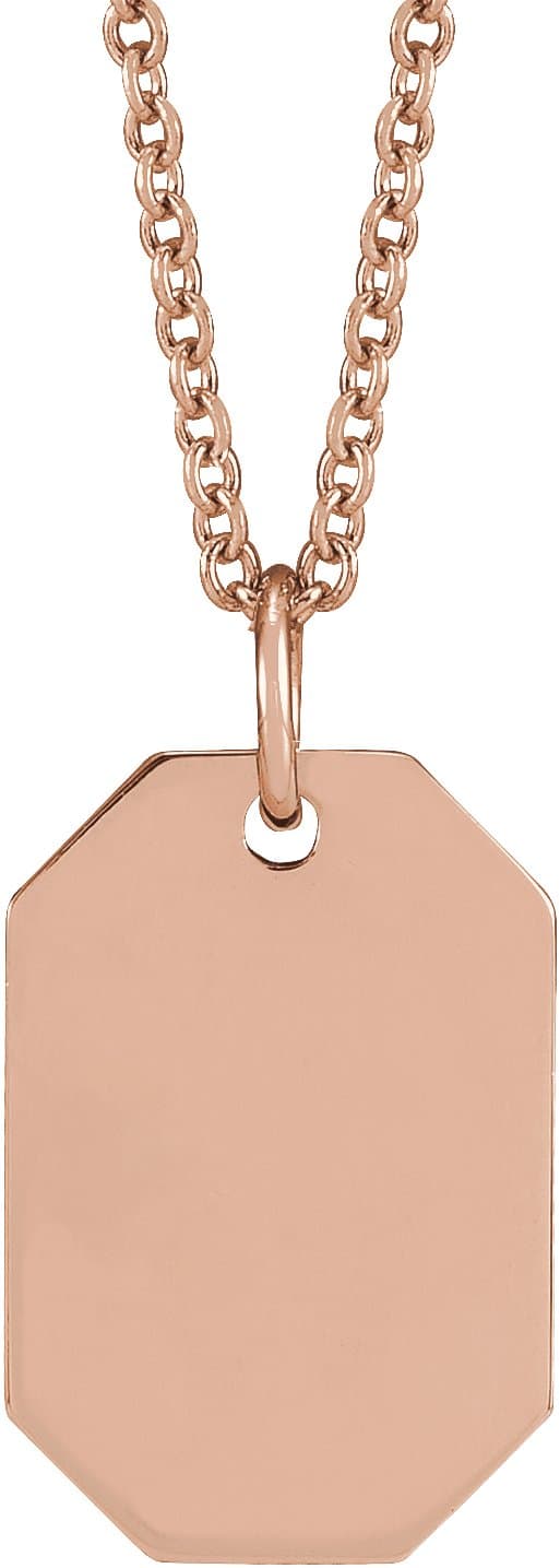 14K Rose Engravable Dog Tag 16-18 Necklace