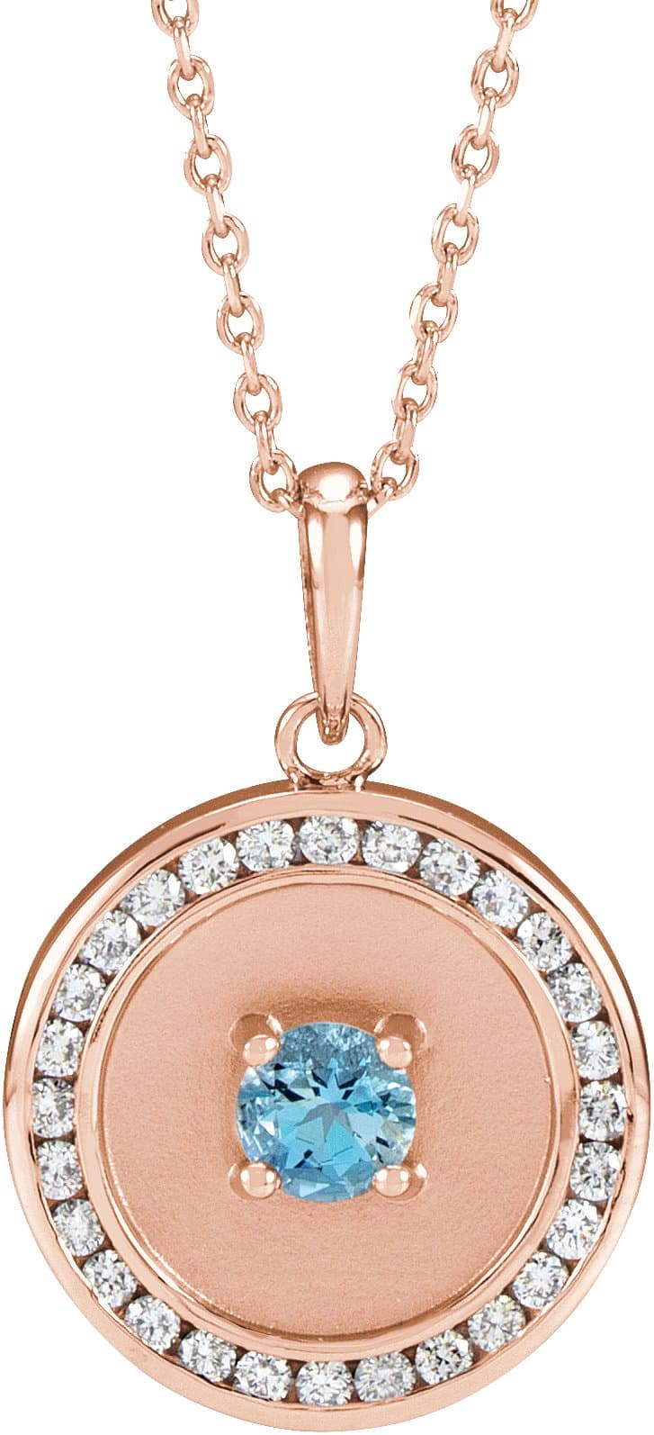 14K Rose Natural Aquamarine & 1/4 CTW Natural Diamond Disc 16-18 Necklace