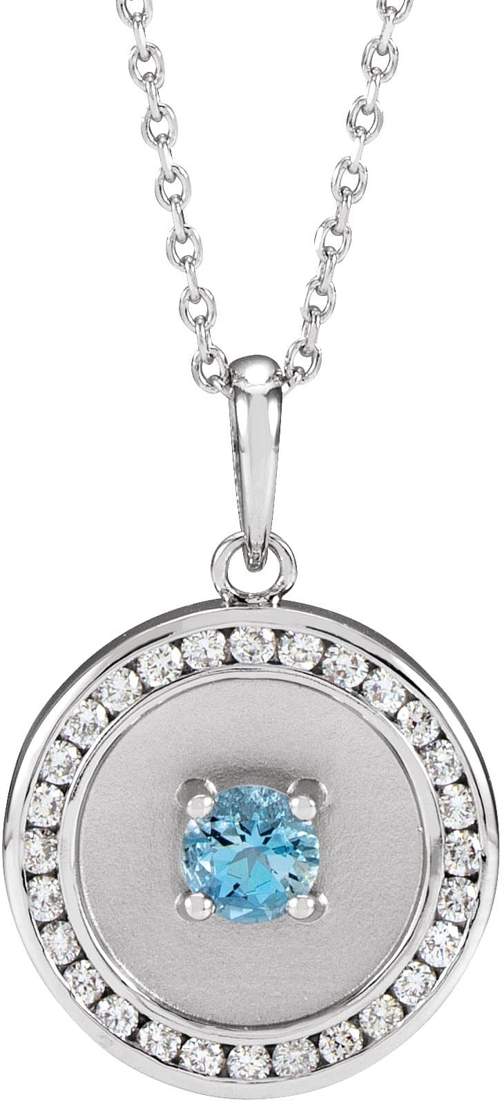 14K Rose Natural Aquamarine & 1/4 CTW Natural Diamond Disc 16-18 Necklace