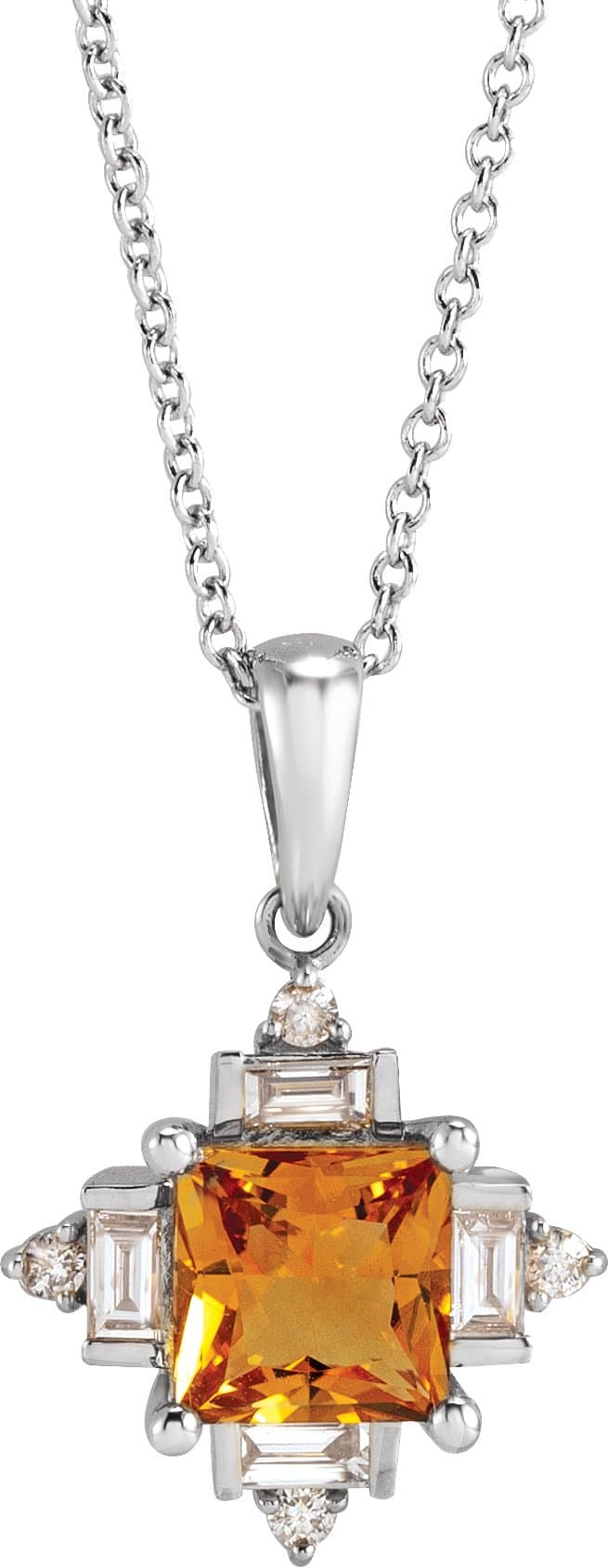 14K Rose Natural London Blue Topaz & 1/5 CTW Natural Diamond Geometric 16-18 Necklace