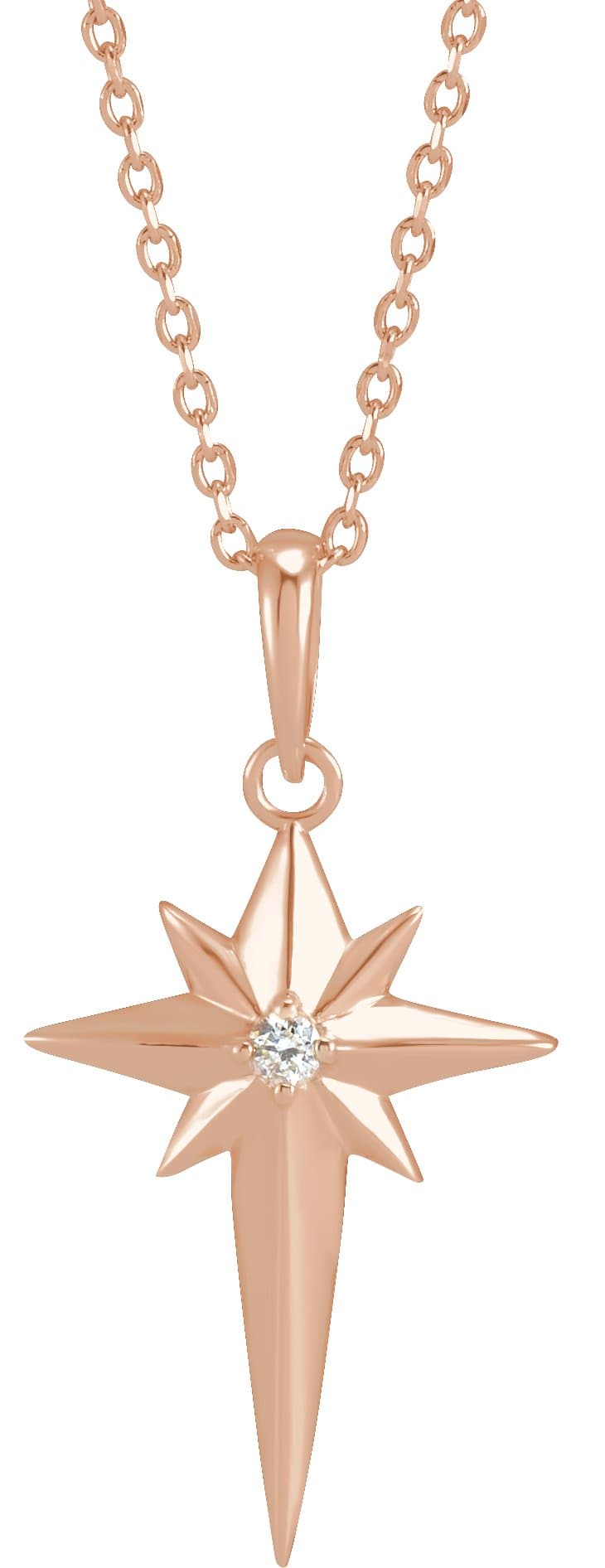 14K Rose .03 CT Natural Diamond Star Cross 16-18 Necklace