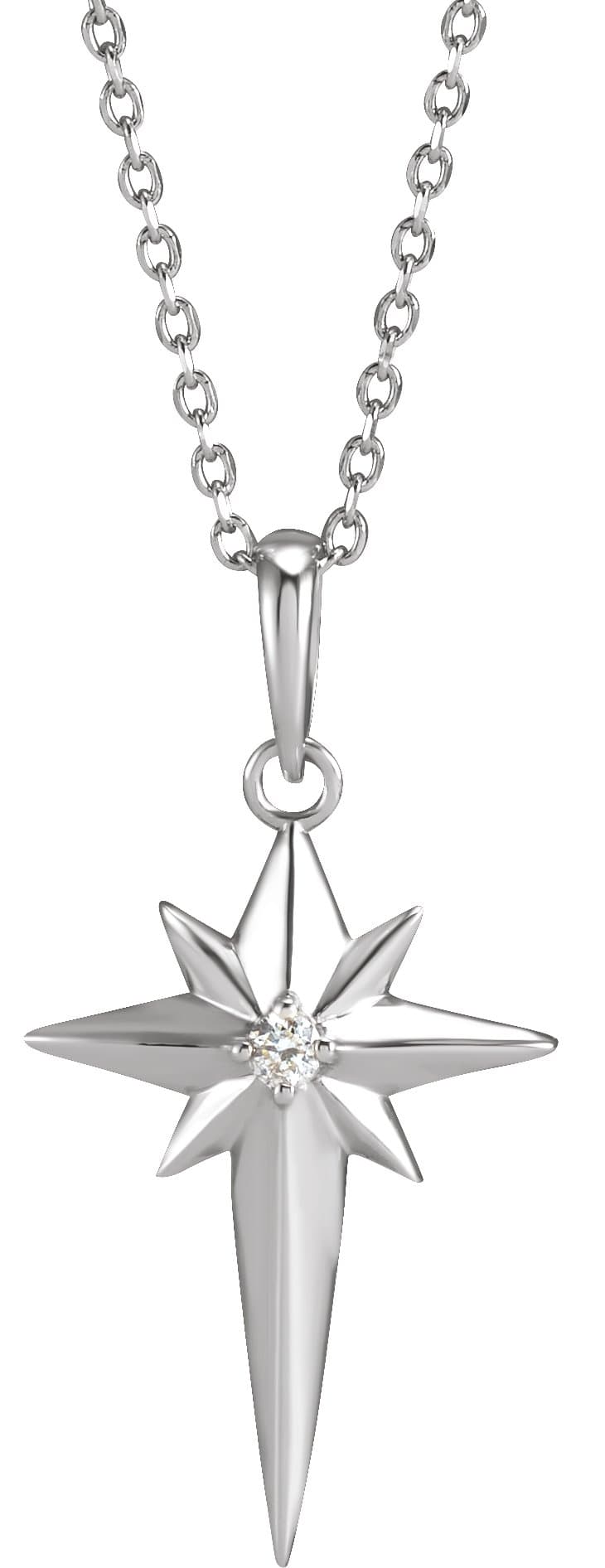 14K Rose .03 CT Natural Diamond Star Cross 16-18 Necklace