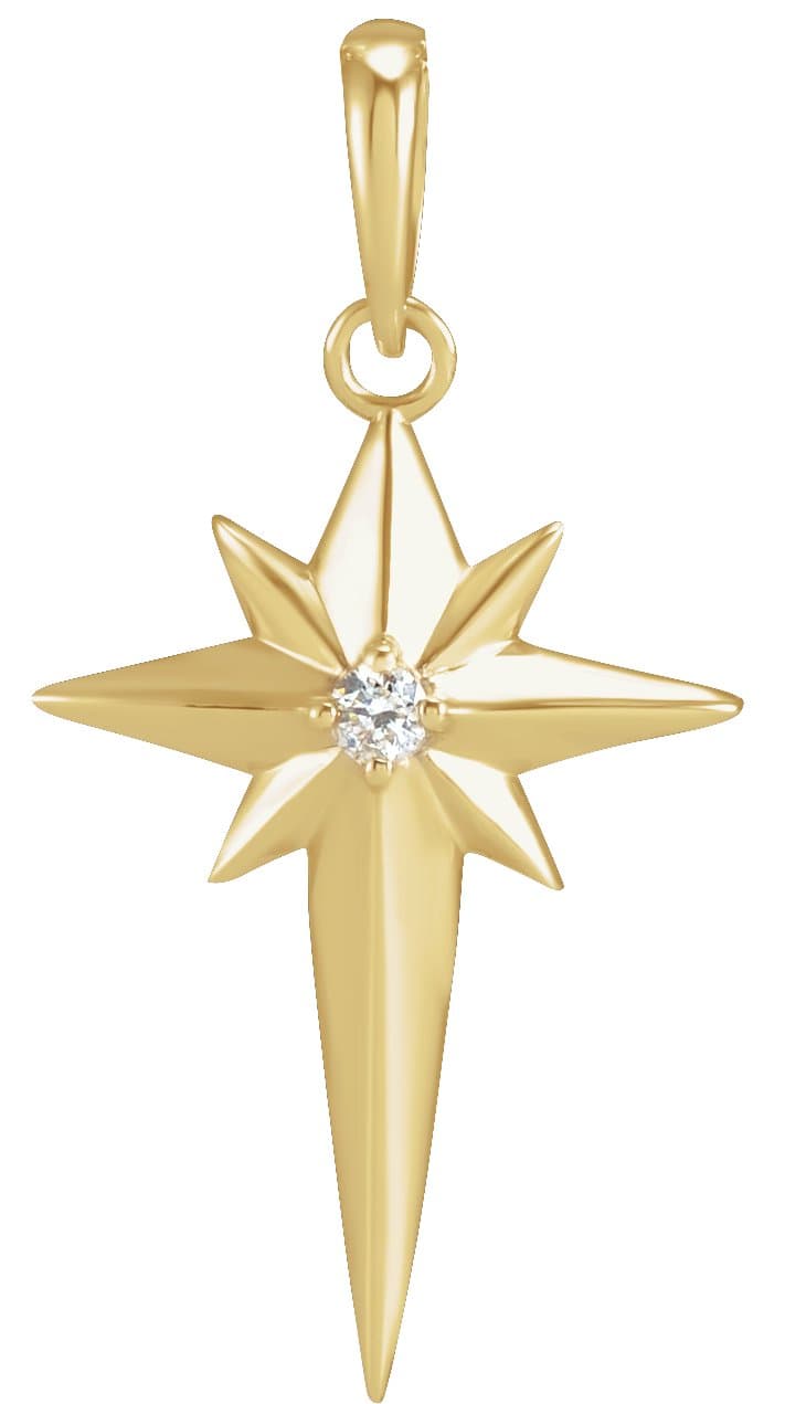 14K Rose .03 CT Natural Diamond Star Cross Pendant
