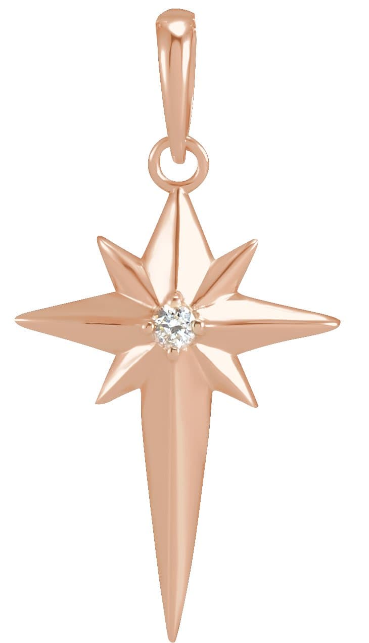 14K Rose .03 CT Natural Diamond Star Cross Pendant