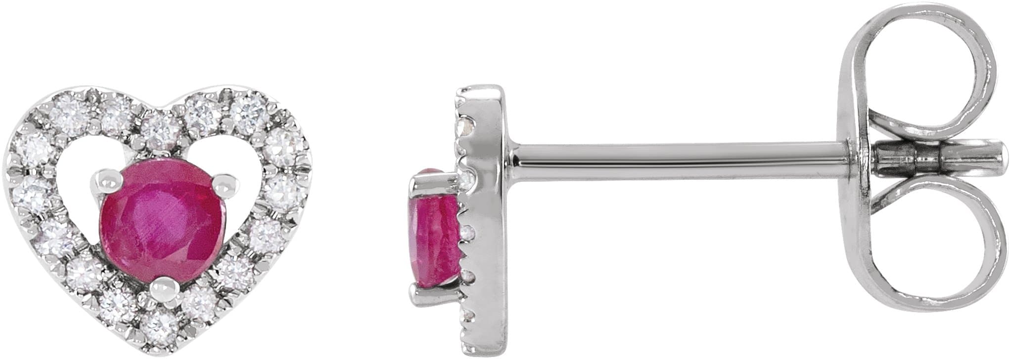 14K Rose Natural Ruby & 1/10 CTW Natural Diamond Heart Earrings