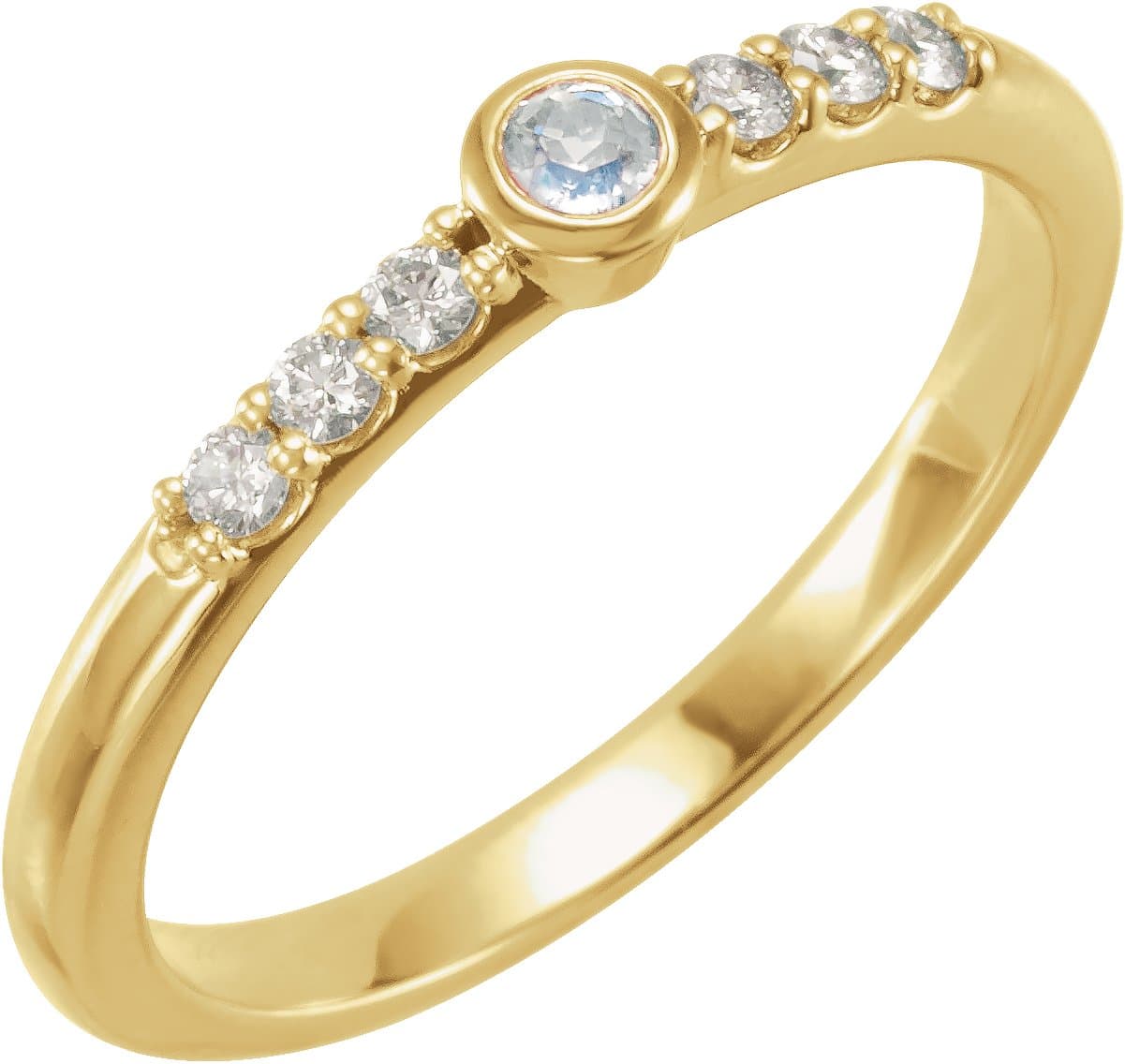 14K Rose Natural Blue Sheen Moonstone & 1/6 CTW Natural Diamond Stackable Ring