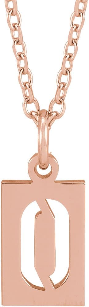 14K Rose Pierced Numeral 0 Dog Tag 16-18 Necklace
