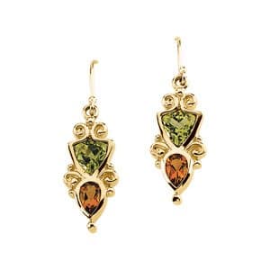 14K Yellow Natural Peridot & Natural Citrine Earrings