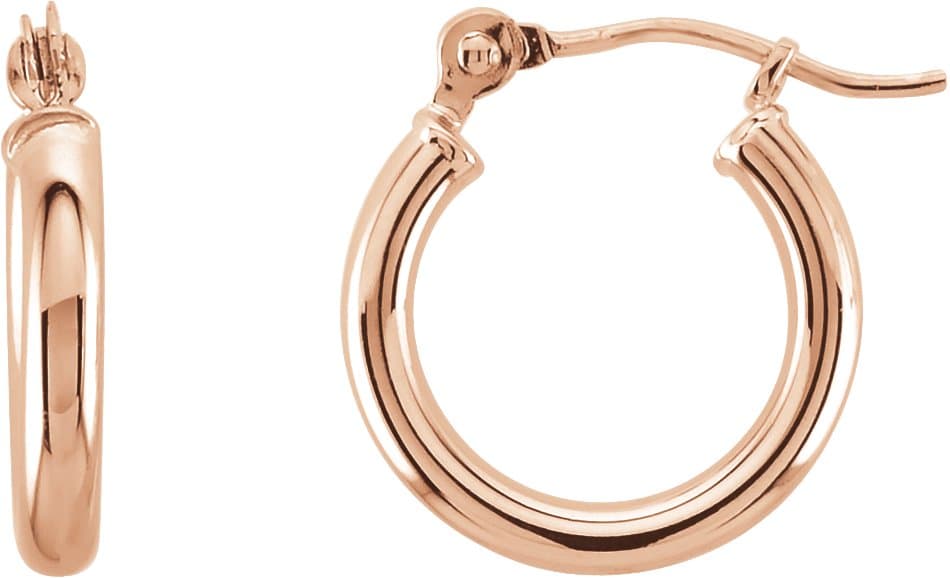 14K Rose Tube 13 mm Hoop Earrings