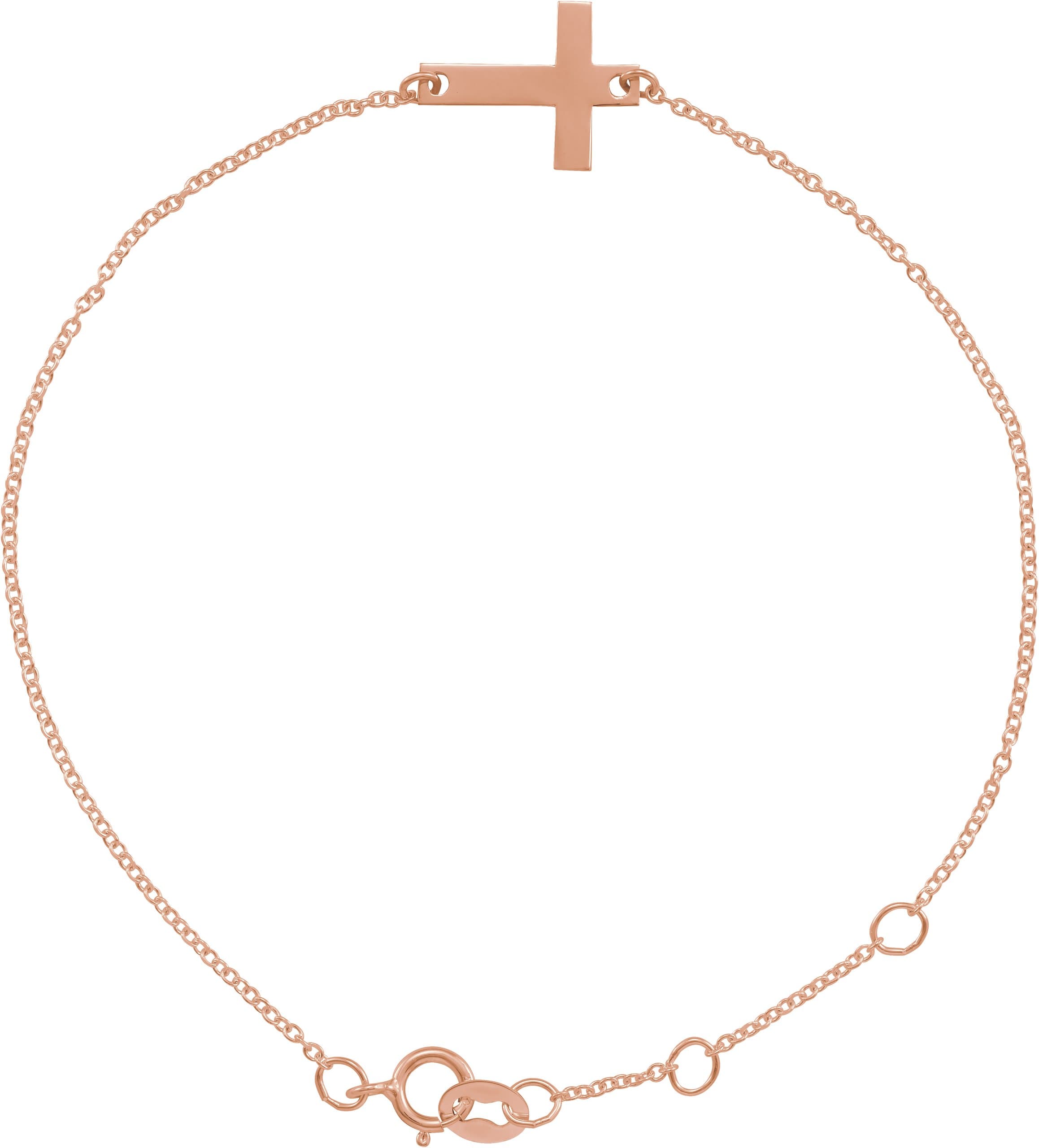 14K Rose Engravable Cross 6 1/2-7 1/2" Bracelet