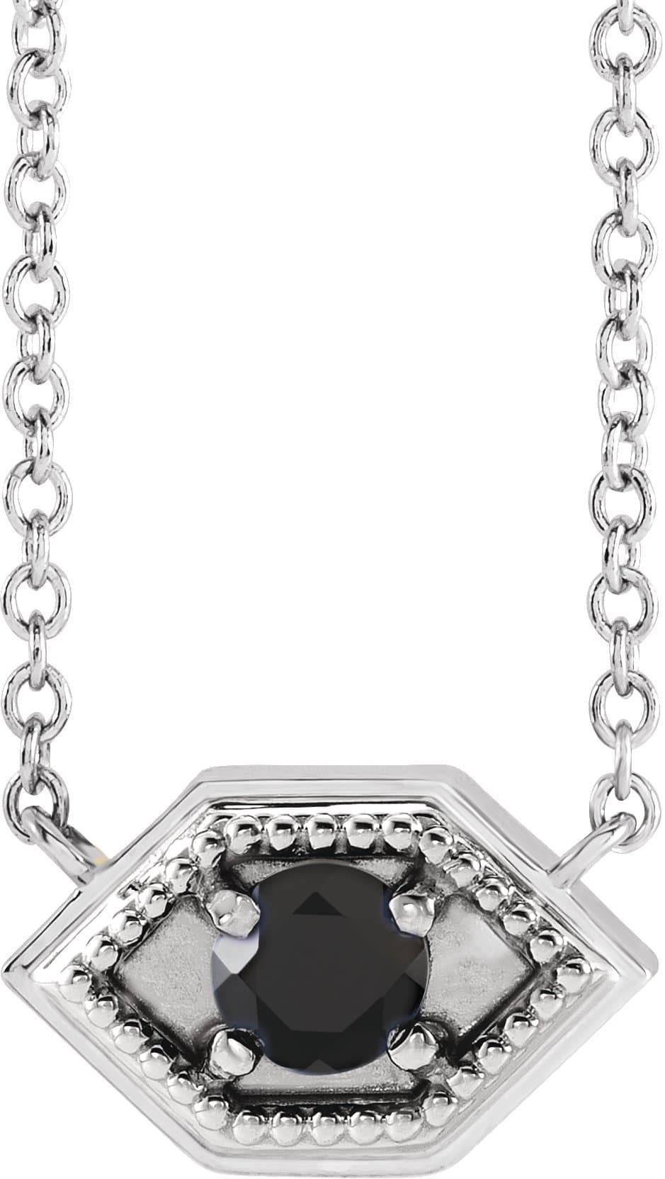 14K Rose Natural Black Onyx Geometric 16 Necklace
