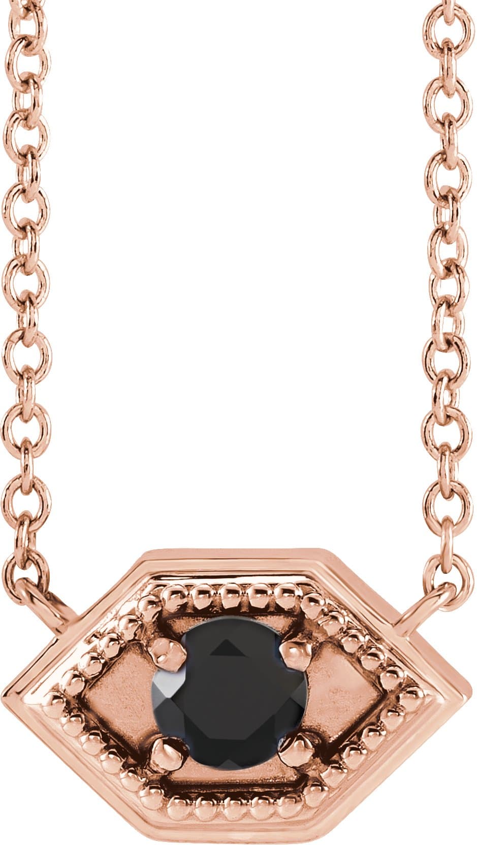 14K Rose Natural Black Onyx Geometric 16 Necklace