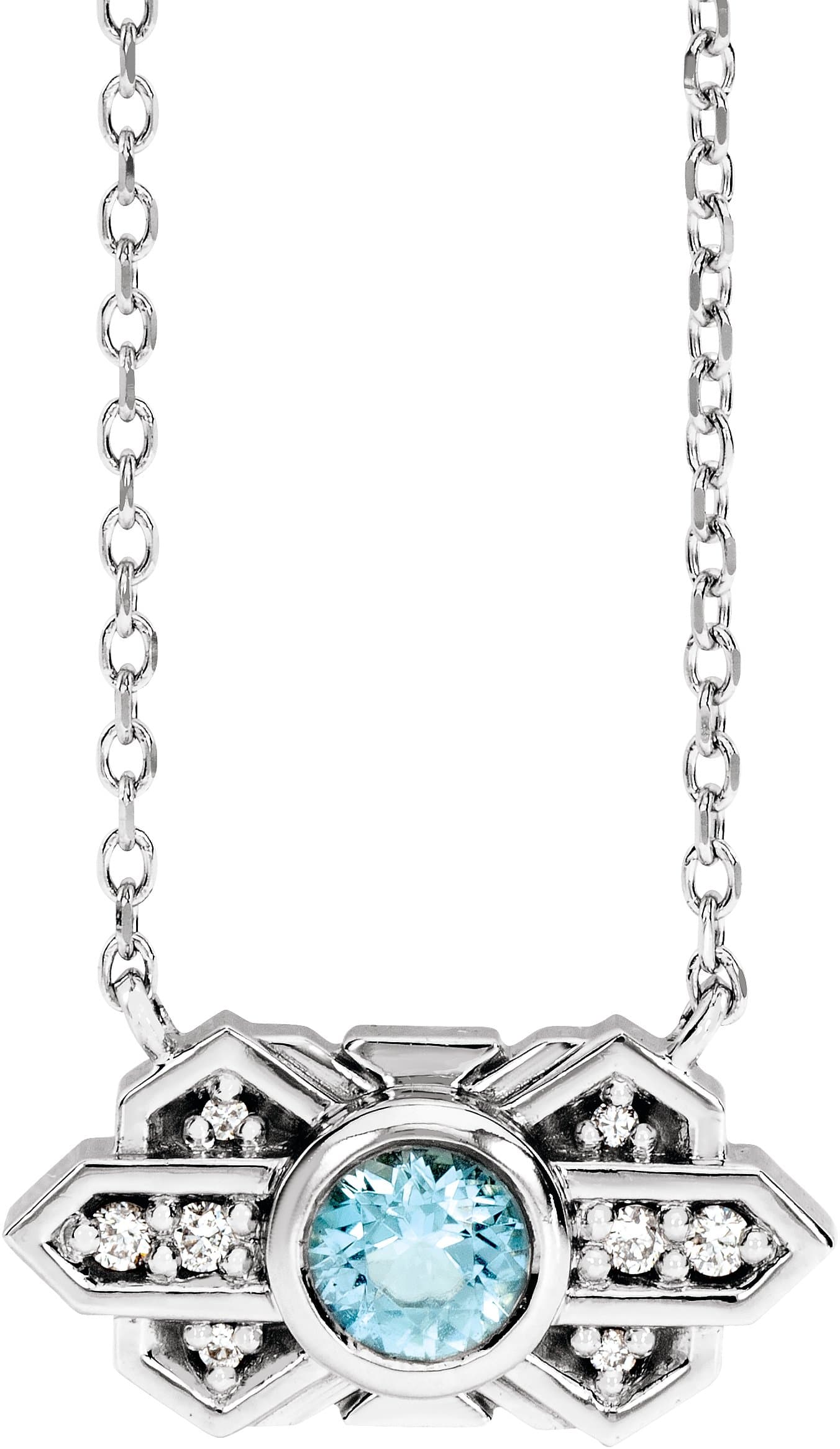 14K Rose Natural Aquamarine & .03 CTW Natural Diamond Art Deco 18 Necklace