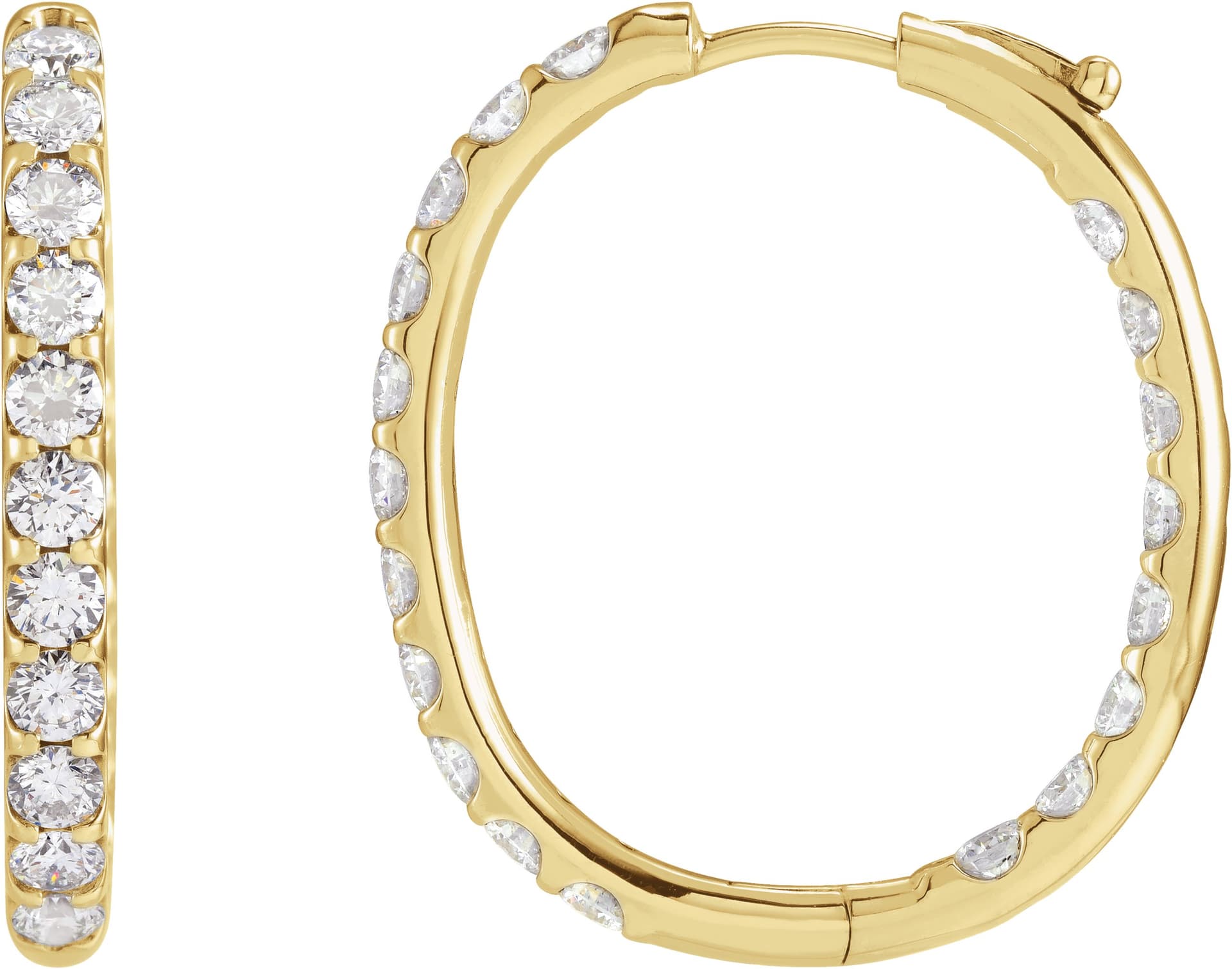 14K White 1 1/8 CTW Natural Diamond Inside-Outside Hinged 18.5 mm Hoop Earrings