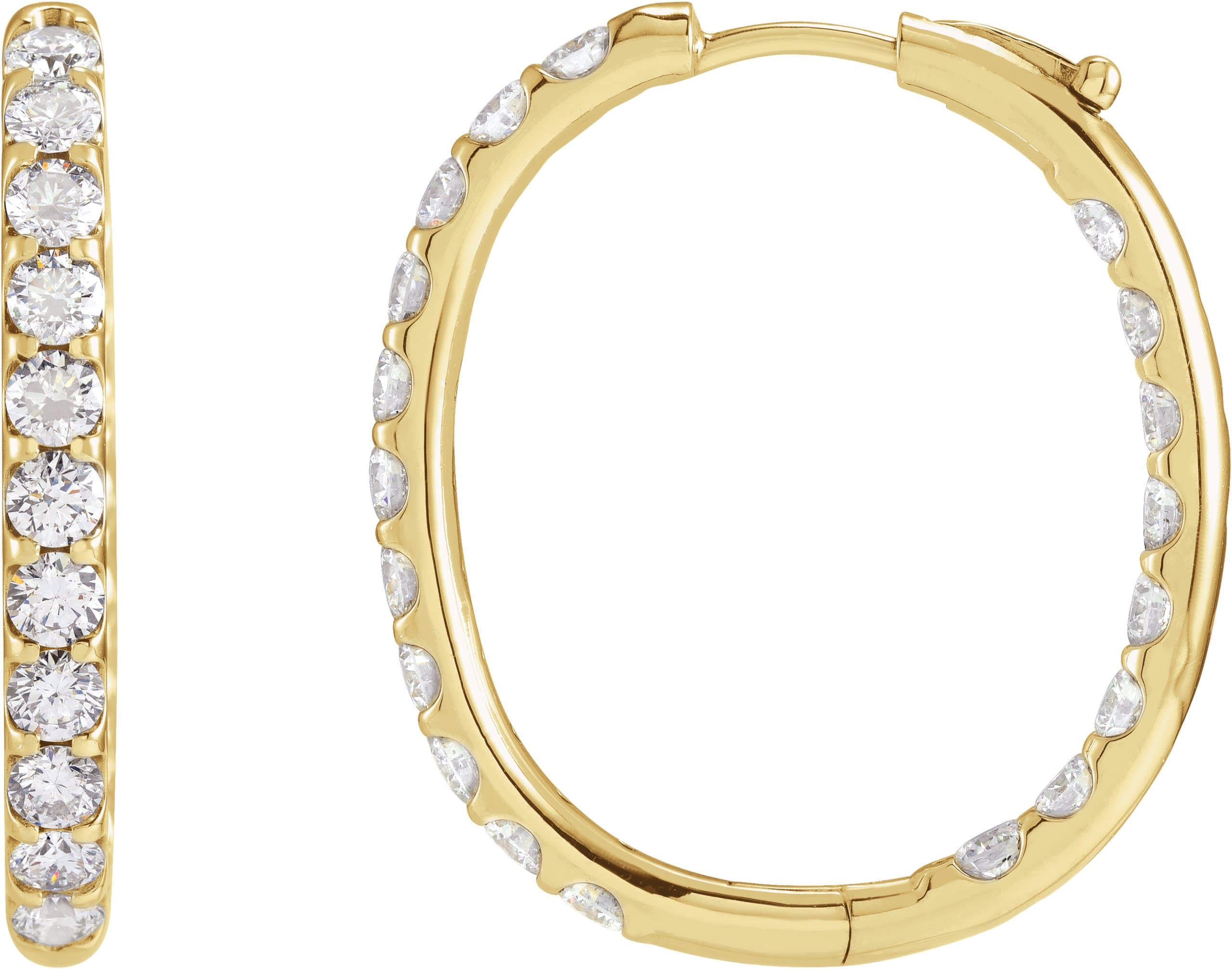 14K White 1 1/8 CTW Natural Diamond Inside-Outside Hinged 18.5 mm Hoop Earrings