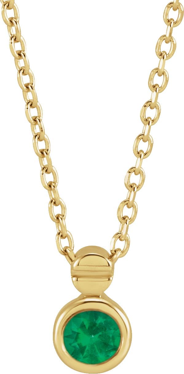 14K White Natural Emerald 16-18 Necklace