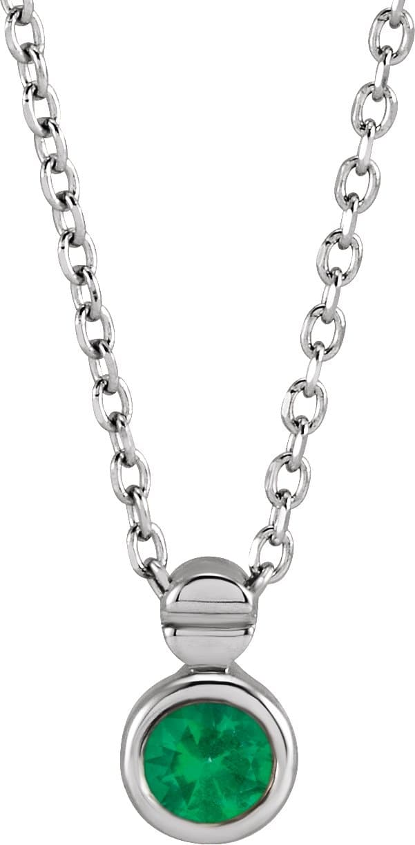 14K White Natural Emerald 16-18 Necklace