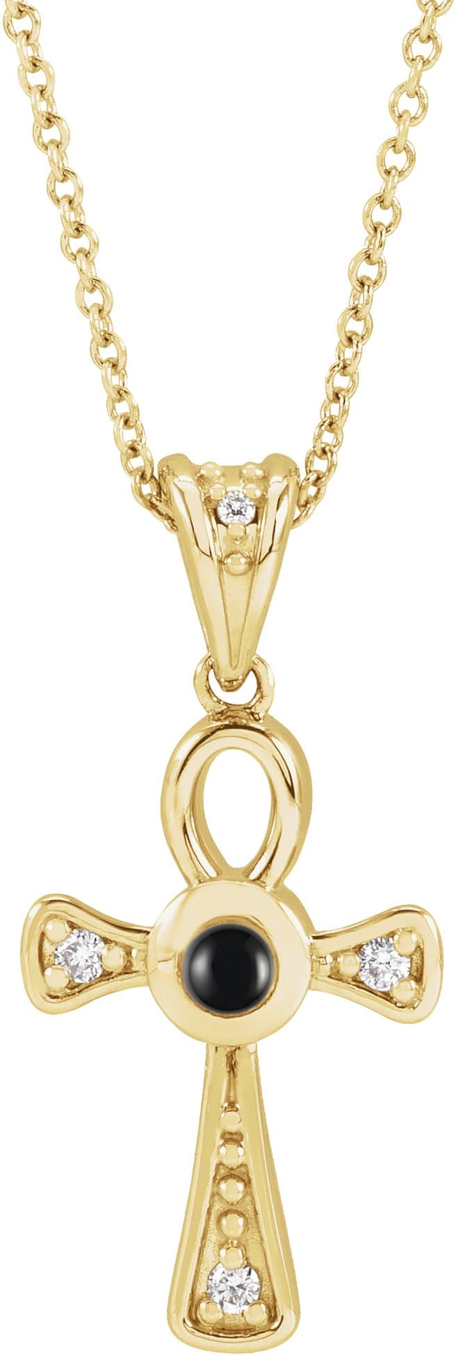 14K Rose Natural Onyx & .04 CTW Natural Diamond Ankh Cross 16-18' Necklace