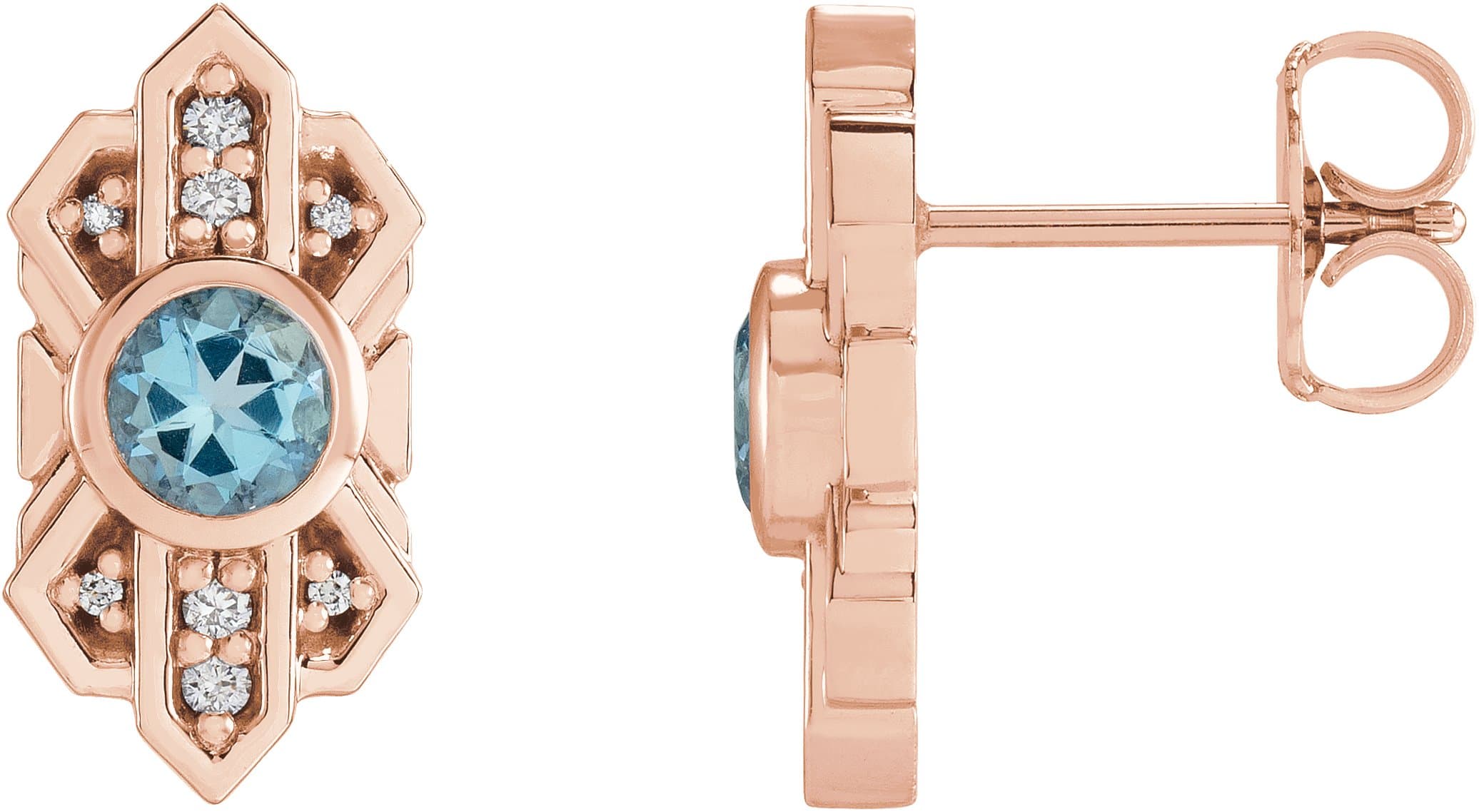 14K Rose Natural Aquamarine & .07 CTW Natural Diamond Earrings