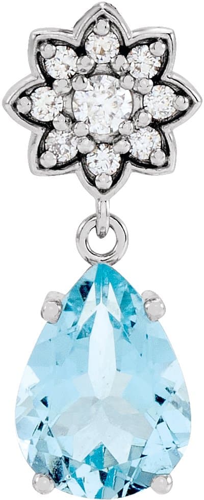 14K White Natural Aquamarine & .08 CTW Natural Diamond Floral-Inspired Pendant