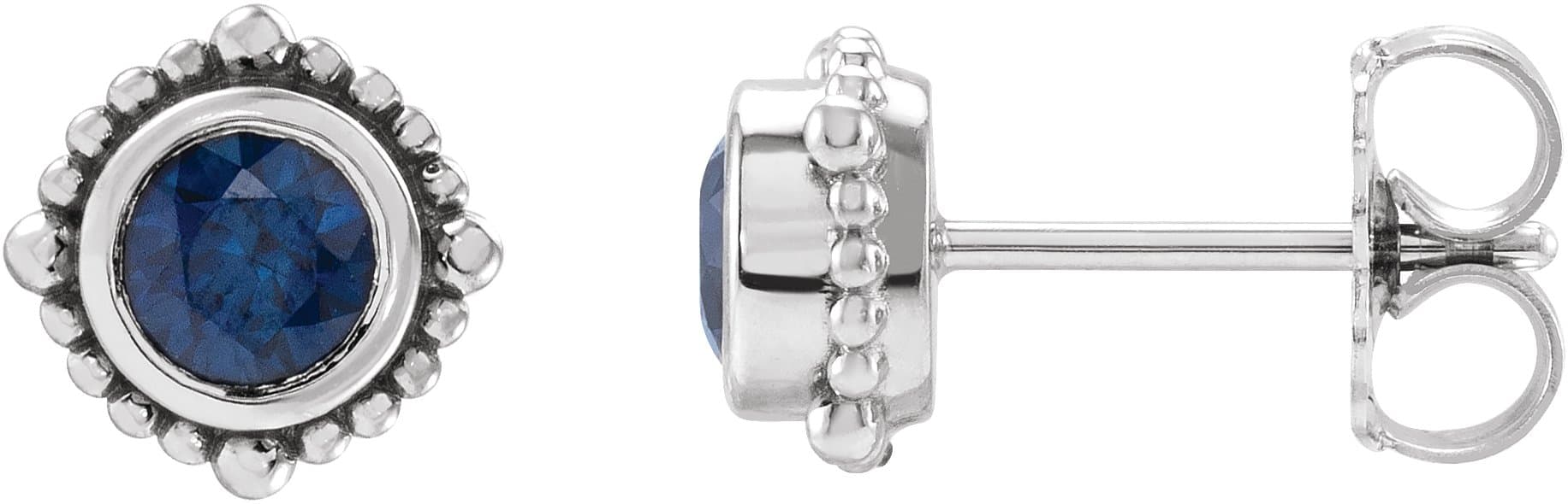 14K Rose 3 mm Natural Blue Sapphire Beaded Halo-Style Earrings