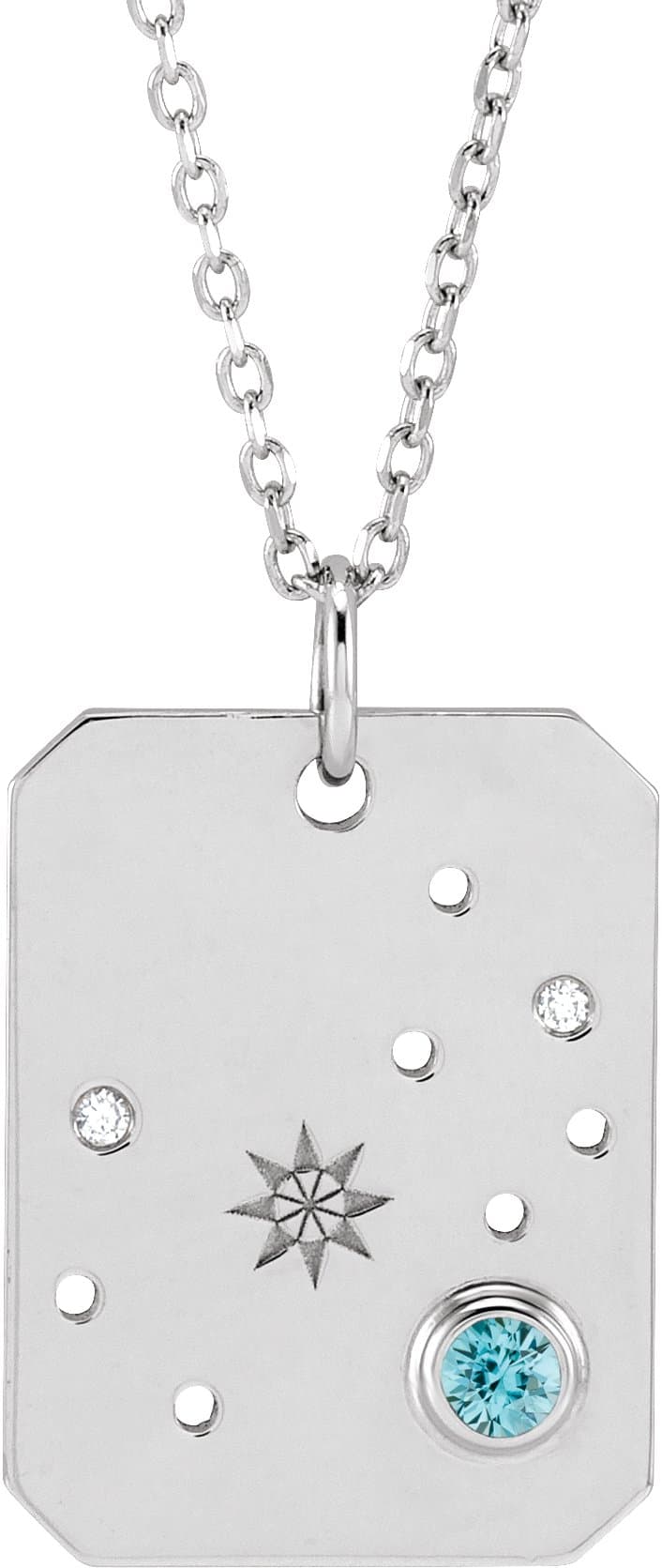 14K White Natural Blue Zircon & .01 CTW Natural Diamond Scorpio Constellation 16-18" Necklace
