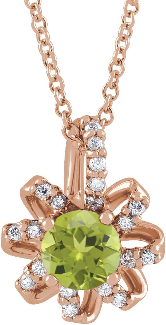 14K Rose Lab-Grown Alexandrite & .07 CTW Natural Diamond Halo-Style 16-18 Necklace