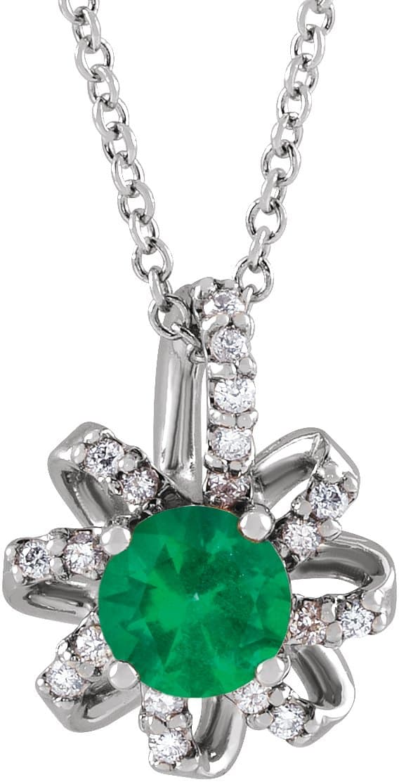 14K Rose Lab-Grown Alexandrite & .07 CTW Natural Diamond Halo-Style 16-18 Necklace