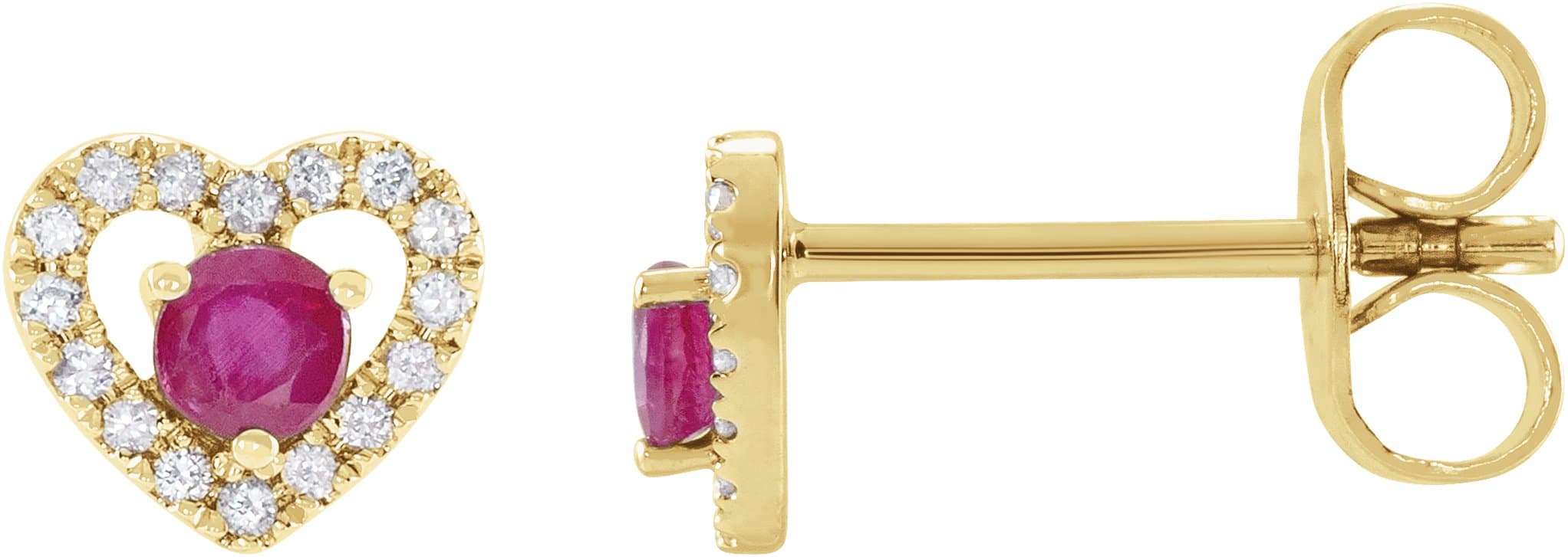 14K Rose Natural Ruby & 1/10 CTW Natural Diamond Heart Earrings