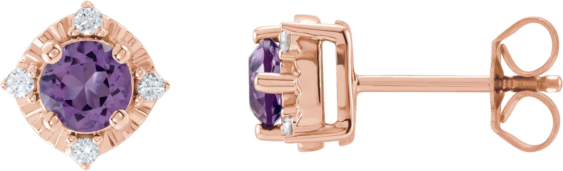 14K Rose Gold Natural Amethyst & .08 CTW Natural Diamond Halo-Style Earrings