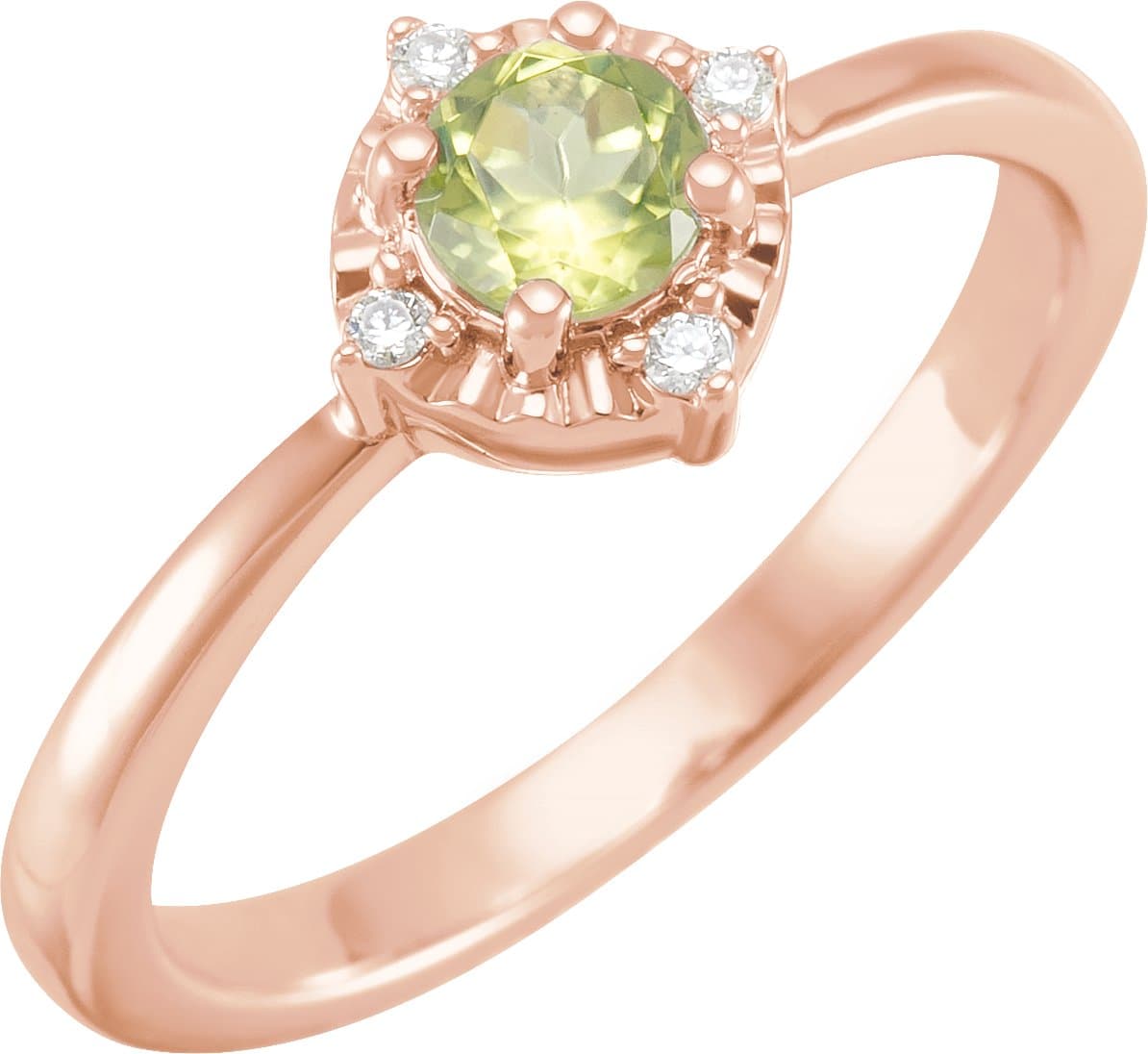 14K Rose Gold Natural Peridot & .04 CTW Natural Diamond Halo-Style Ring