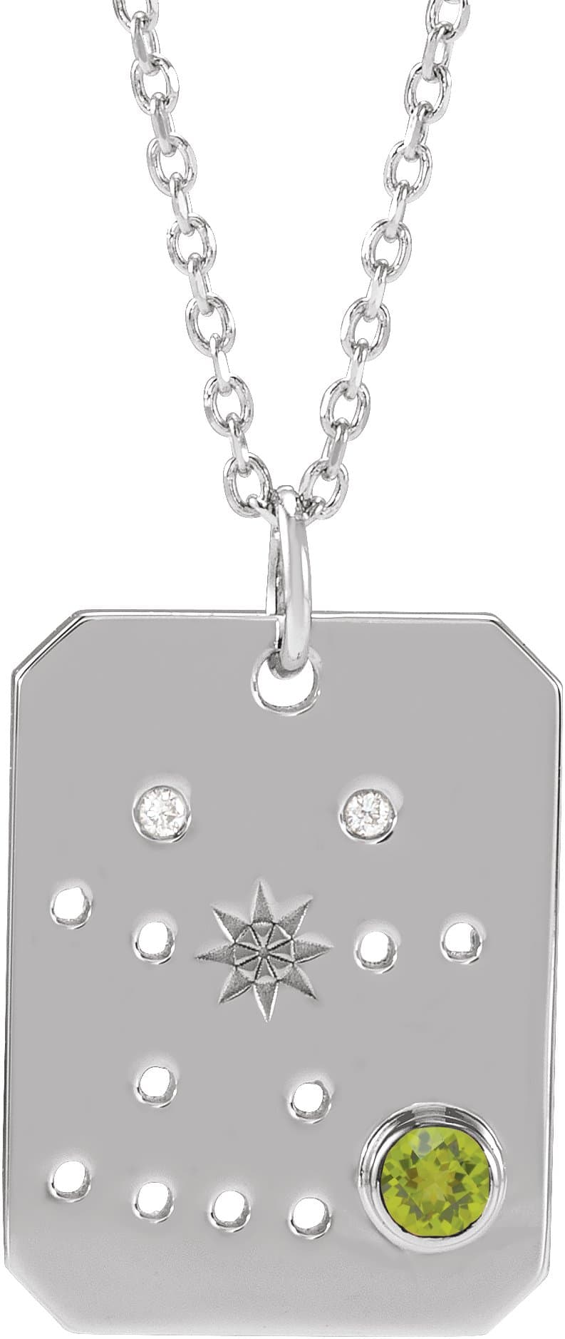 14K White Natural Peridot & .01 CTW Natural Diamond Gemini Constellation 16-18" Necklace