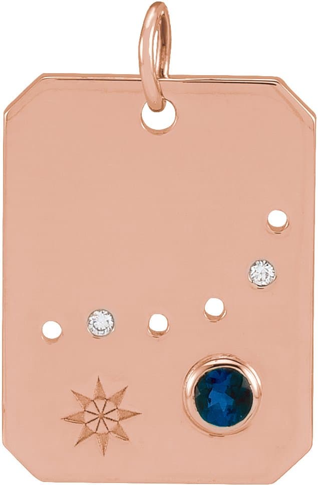 14K Rose Natural Blue Sapphire & .01 CTW Natural Diamond Capricorn Constellation Pendant