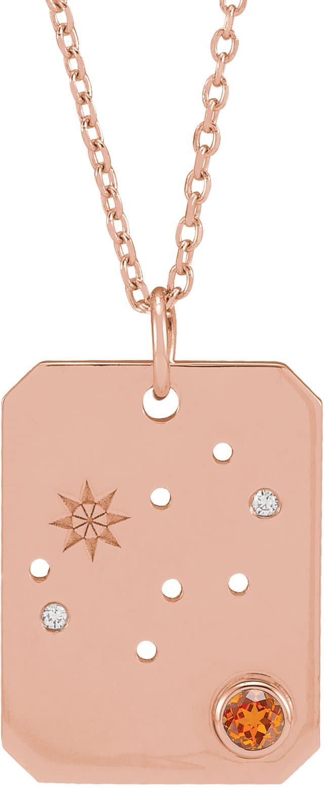 14K Rose Natural Blue Sapphire & .01 CTW Natural Diamond Capricorn Constellation 16-18 Necklace