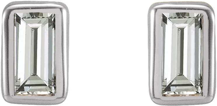 Straight Baguette Bezel-Set Stud Earrings, view 3