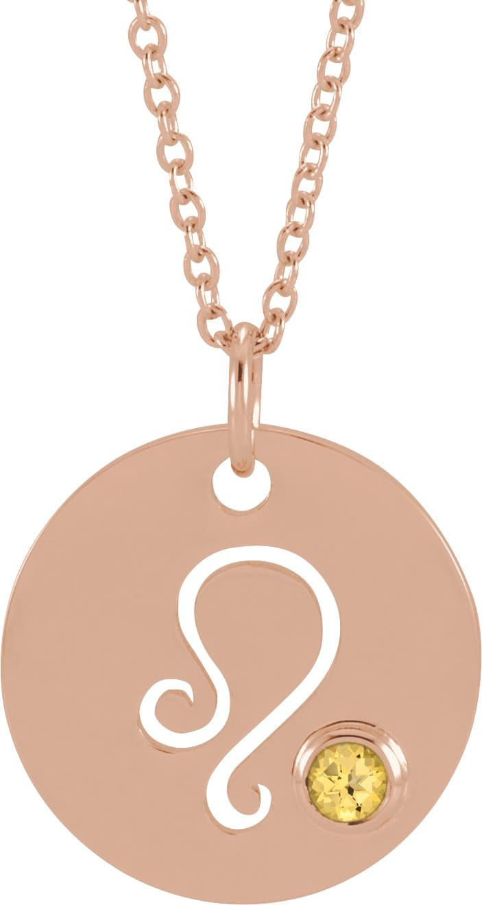 14K Rose Natural Citrine Leo Zodiac 16-18" Necklace