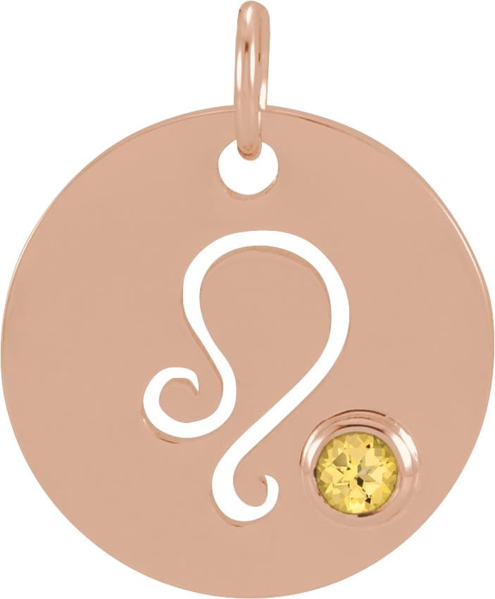 14K Rose Natural Citrine Leo Zodiac Pendant