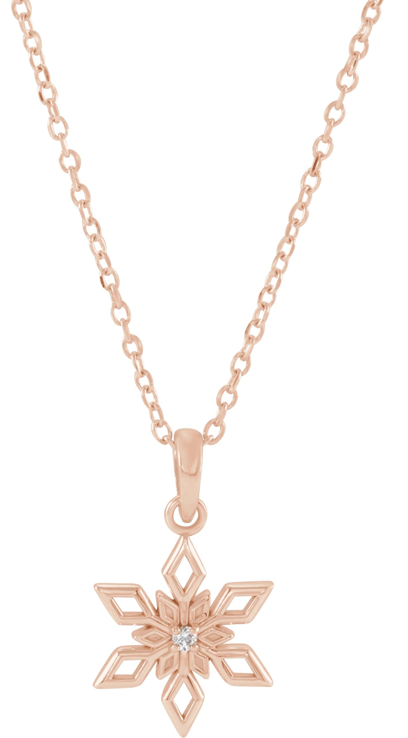 14K Rose .01 CT Natural Diamond Snowflake 16-18 Necklace