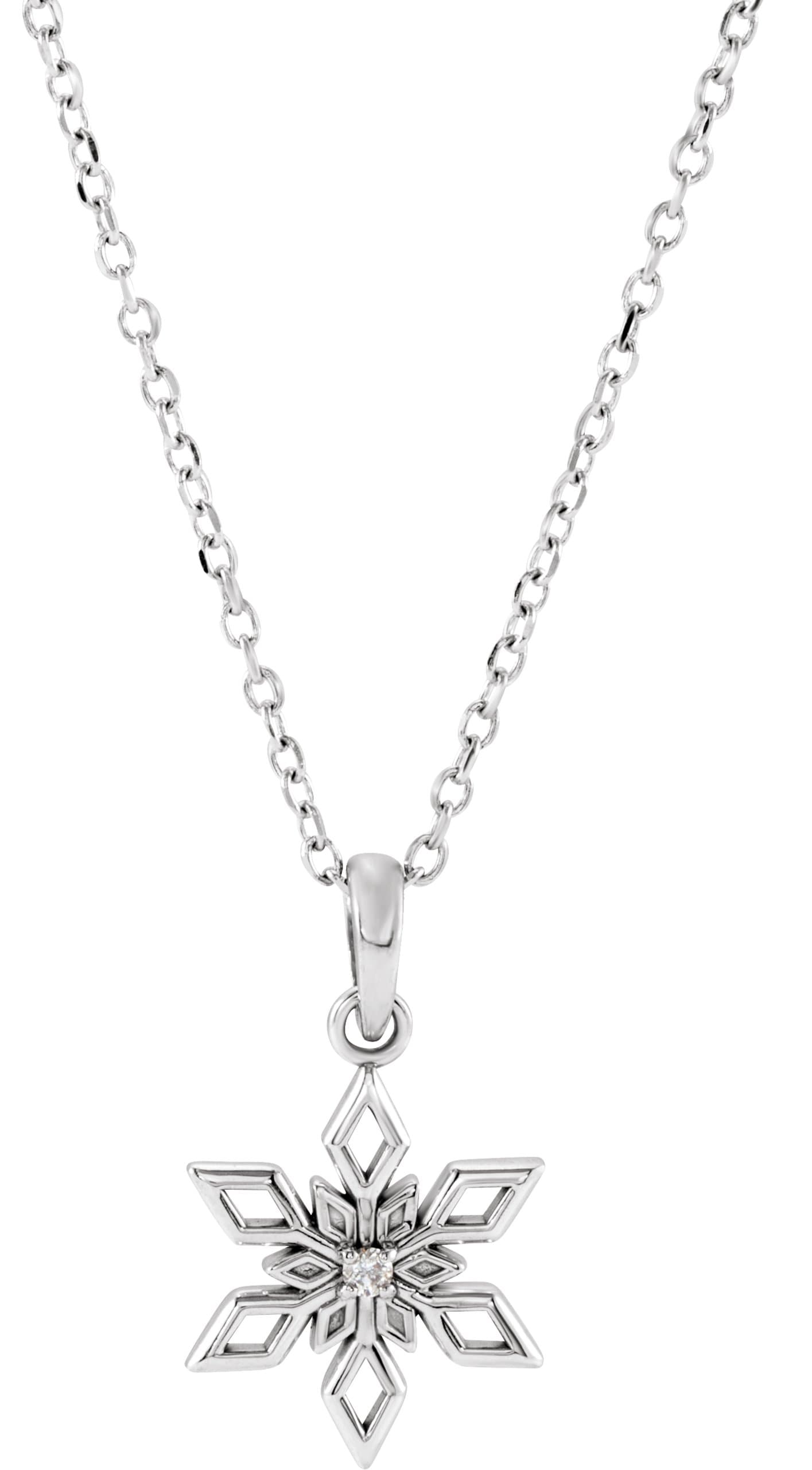 14K Rose .01 CT Natural Diamond Snowflake 16-18 Necklace