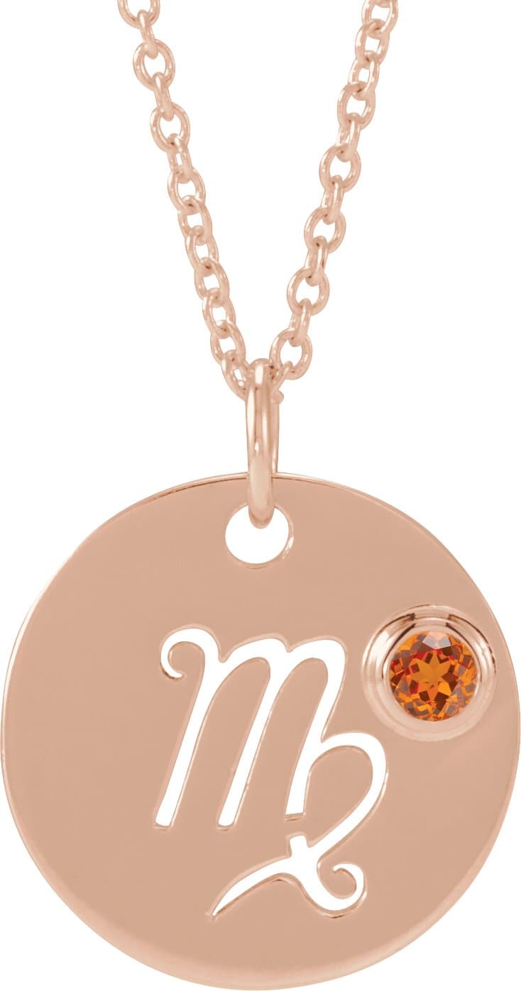14K Rose Natural Spessartite Garnet Virgo Zodiac 16-18" Necklace