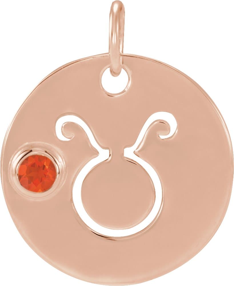 14K Rose Natural Mexican Fire Opal Taurus Zodiac Pendant