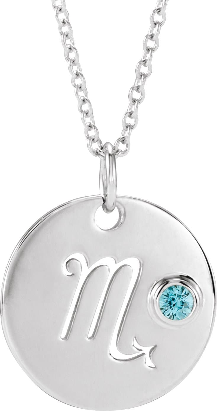 Platinum Natural Blue Zircon Scorpio Zodiac 16-18" Necklace