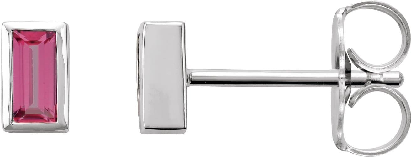 Straight Baguette Bezel-Set Stud Earrings view 1
