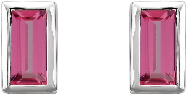 Straight Baguette Bezel-Set Stud Earrings view 2
