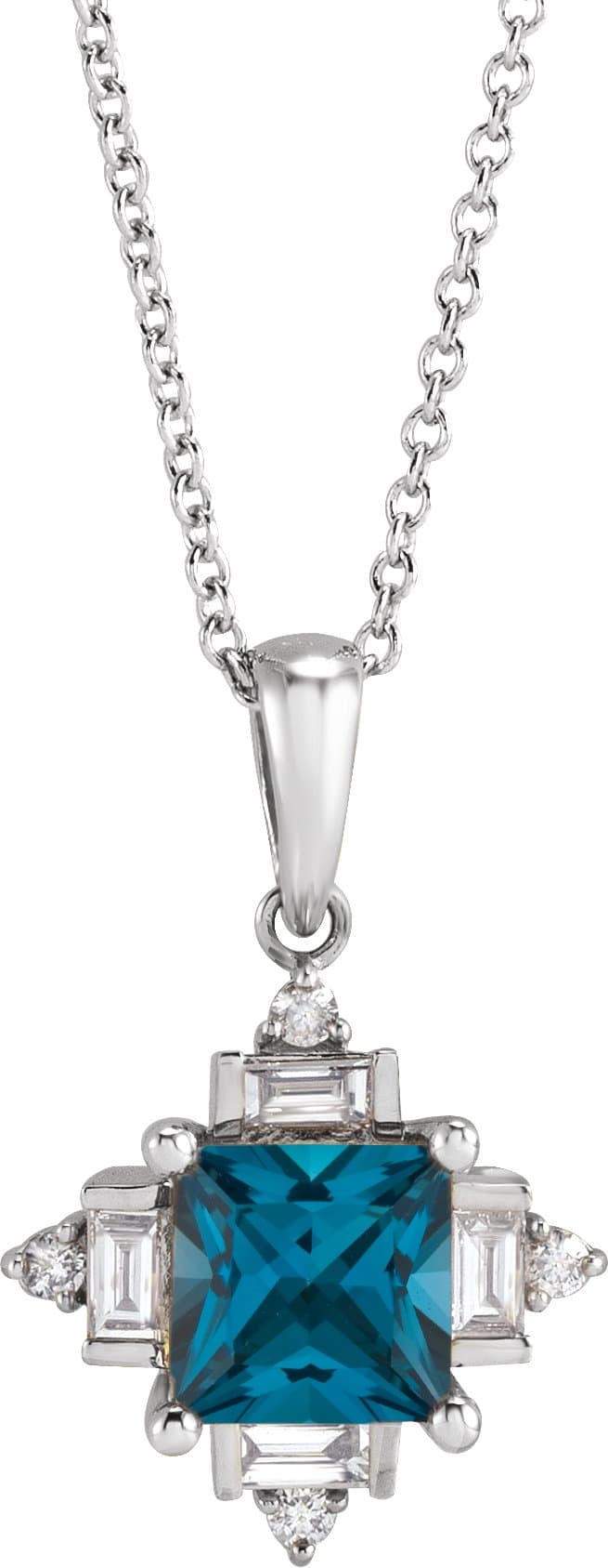 14K Rose Natural London Blue Topaz & 1/5 CTW Natural Diamond Geometric 16-18 Necklace