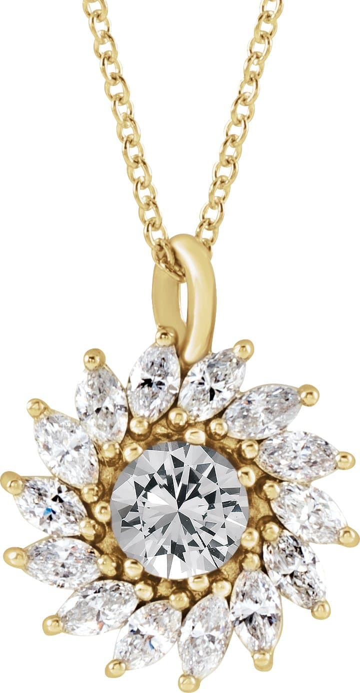 14K Rose  Natural Amethyst & 5/8 CTW  Natural Diamond Halo-Style 16-18 Necklace