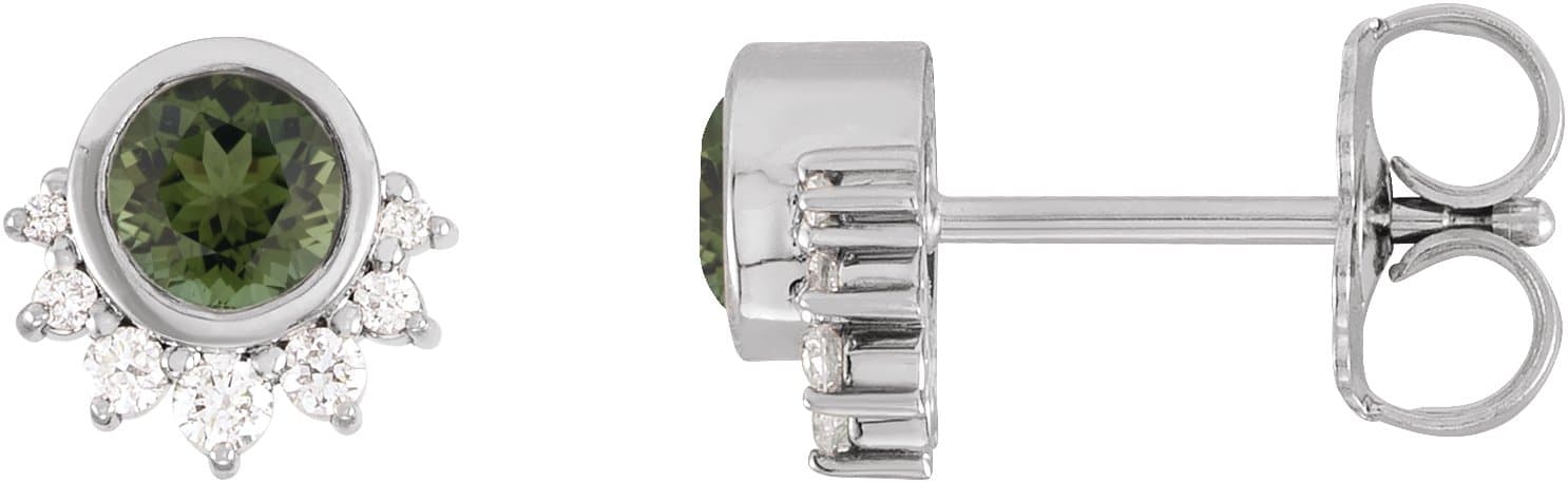 14K Rose Natural Green Tourmaline & .08 CTW Natural Diamond Earrings