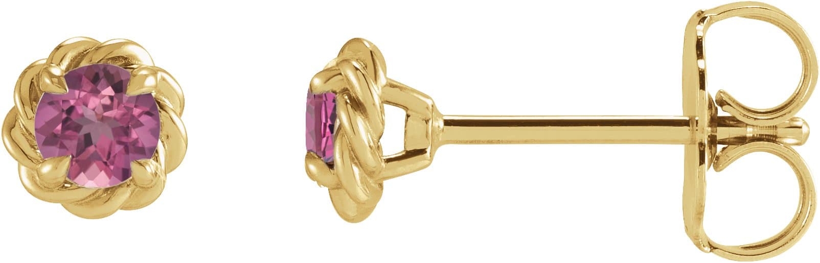14K Yellow Gold 4.5 mm Natural Pink Tourmaline Claw-Prong Rope Earrings